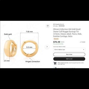 NEW SOLID Gold 14k Small Cuff Huggie Earrings 7mm